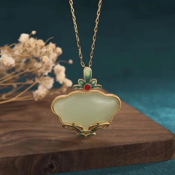 Cyan Jade Wish Lock Prosperity Pendant Necklace
