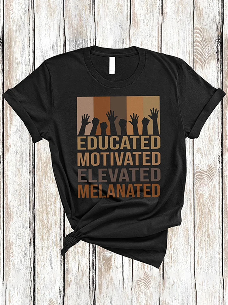 Juneteenth Educated Motivated Elevated Melanated  Black Pride Hand T Shirt