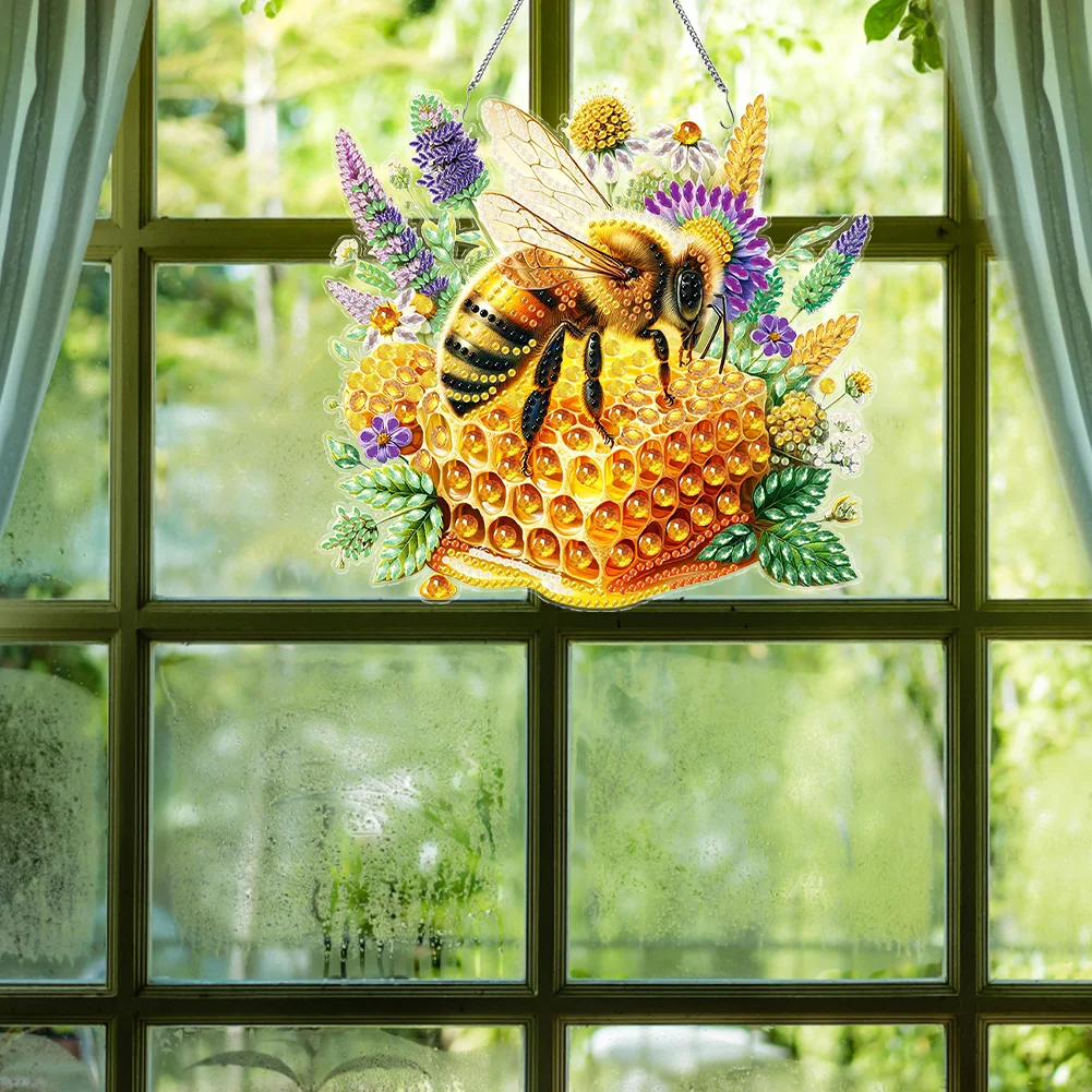 Acrylic Bee Diamond Painting Hanging Pendant for Home Wall Decor (Bee Honey)