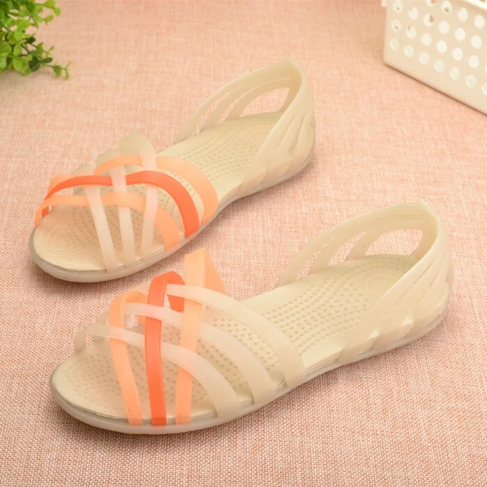 Qengg MCCKLE Women's Jelly Sandals 2021 Rainbow Summer for Women Flat Shoes Lady Slip on Woman Candy Color Peep Toe Female Sandalias