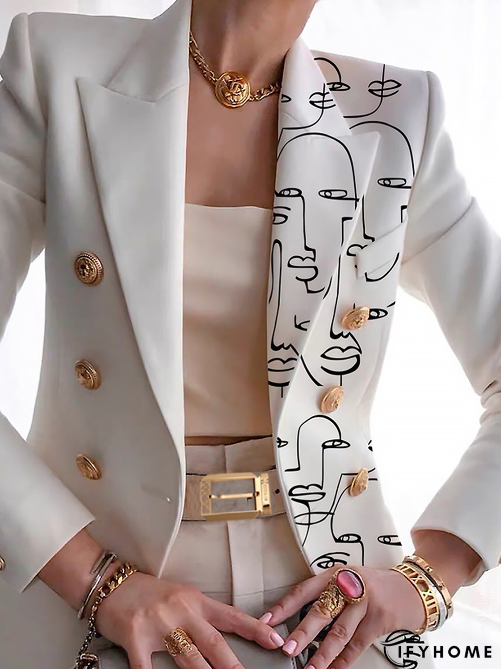 Autumn Commuting Long sleeve Lapel Collar Abstract Loose Blazer | IFYHOME