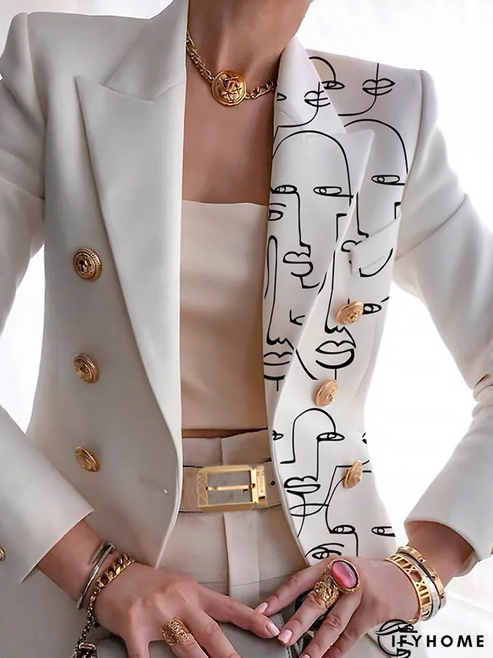 Autumn Commuting Long sleeve Lapel Collar Abstract Loose Blazer | IFYHOME