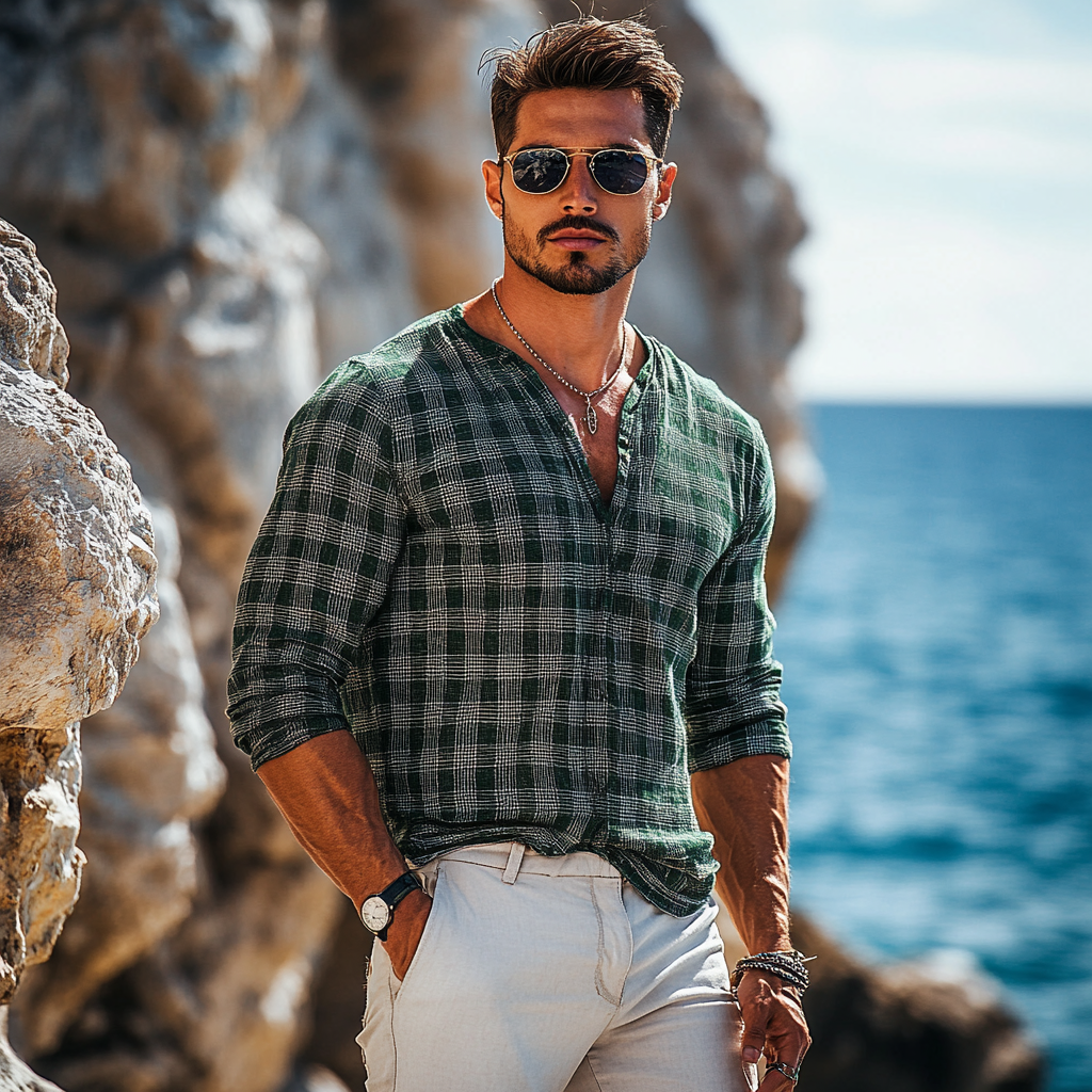 Holiday Bohemian Beach Men's Linen Casual Long Sleeve Shirt Top-inspireuse