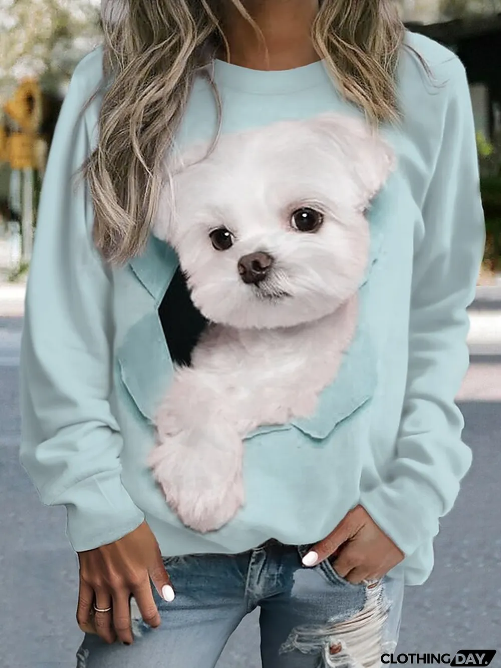 Women's Sweatshirt Pullover Dog Casual Sports Print Pink Blue Purple Sportswear Funny Round Neck Long Sleeve Micro-elastic Fall & Winter
