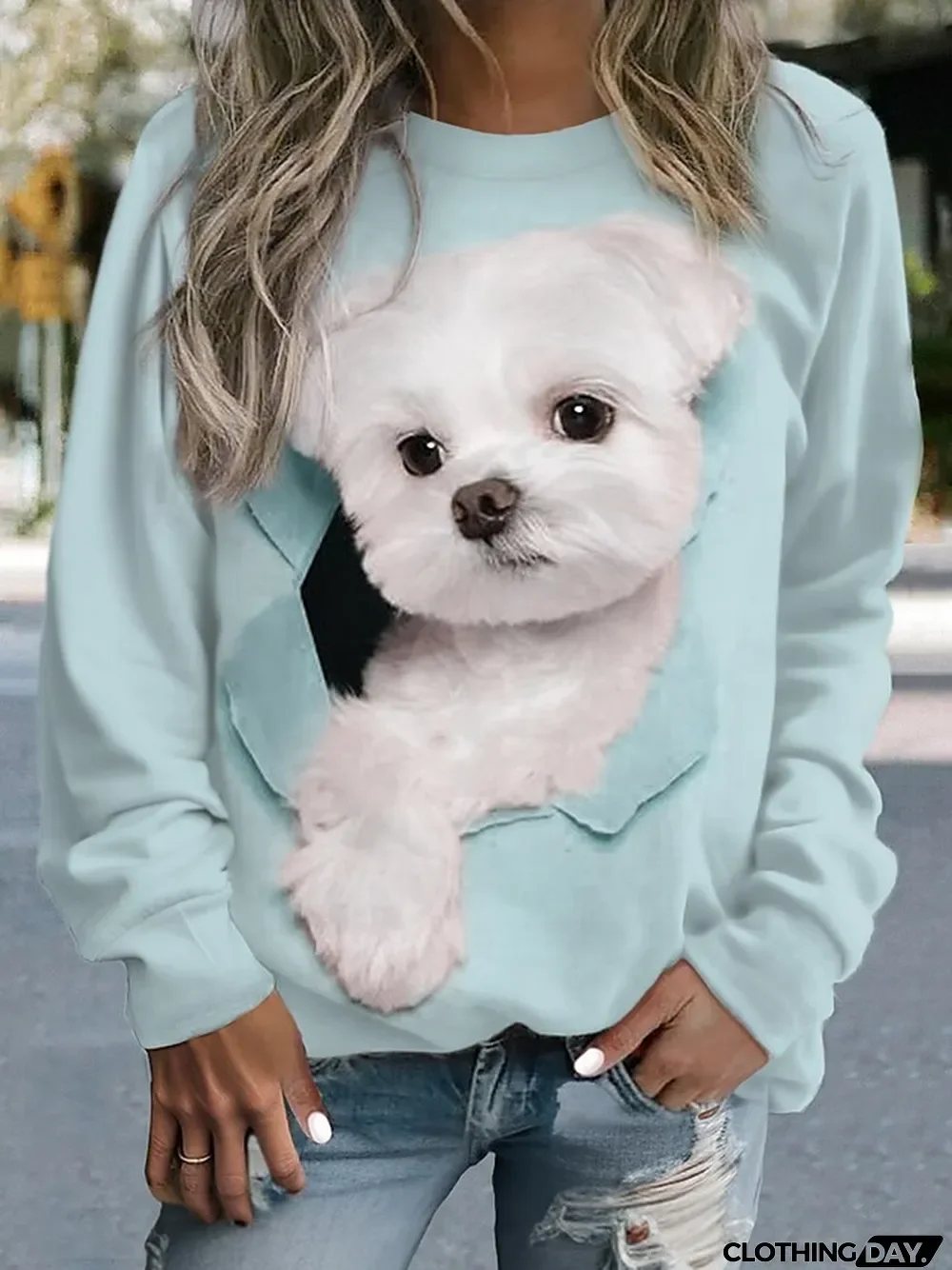 Women's Sweatshirt Pullover Dog Casual Sports Print Pink Blue Purple Sportswear Funny Round Neck Long Sleeve Micro-elastic Fall & Winter
