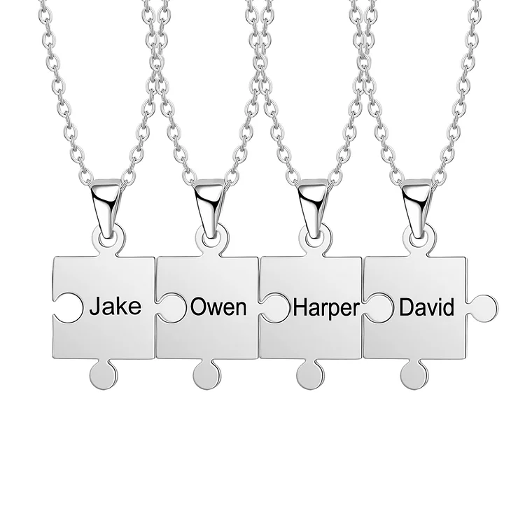 Puzzle Necklace Personalized Names 4 Pieces Necklace for Family Friends