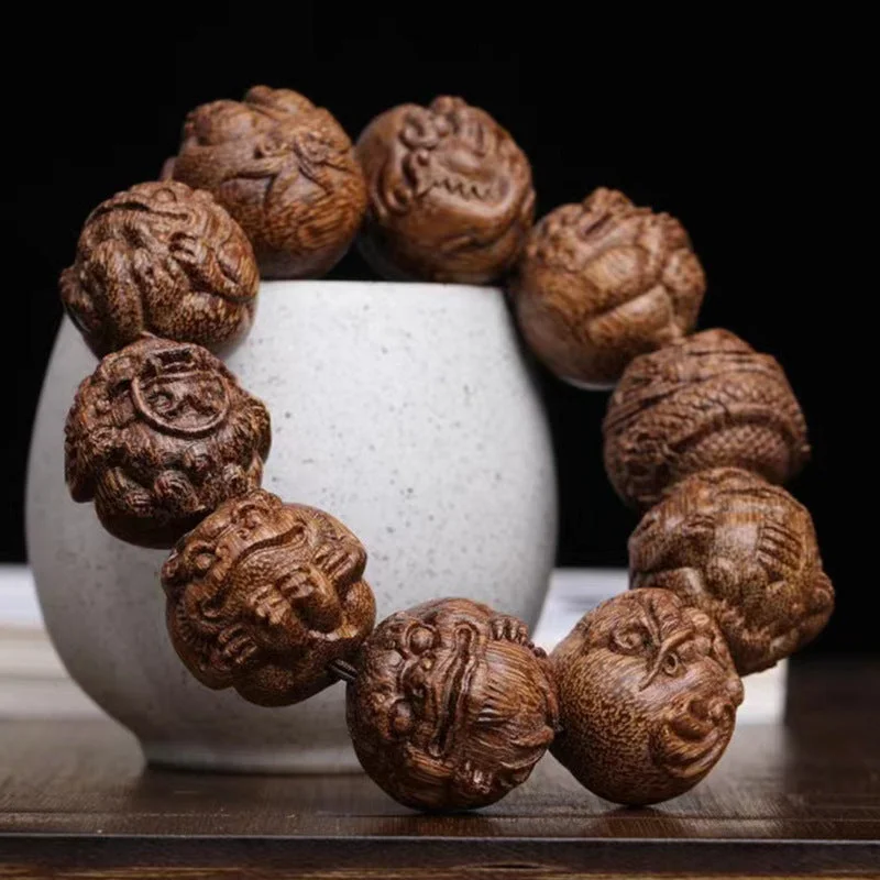 Buddhism Carved Beads Prayer Meditation Bracelet 25mm