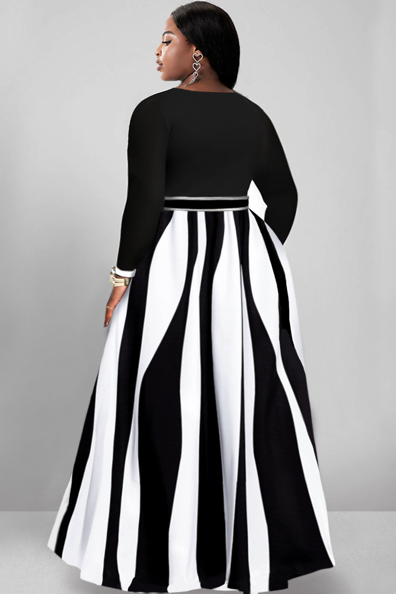 Design Plus Size Semi Formal Maxi Dresses Casual Black Geometric Fall Winter V Neck Long Sleeve Wrap Knitted Maxi Dresses With Pocket
