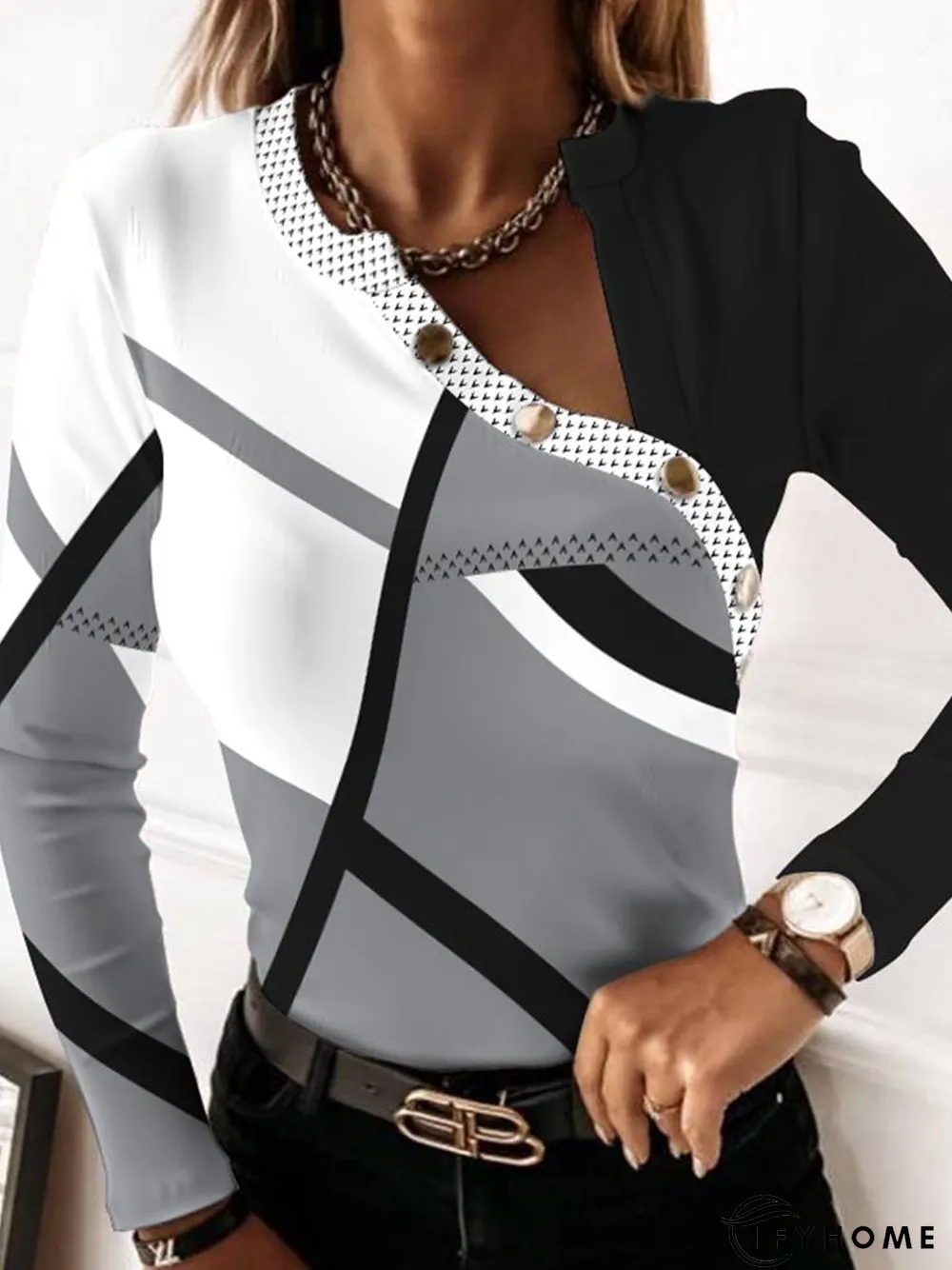 Regular Fit Asymmetrical Collar Casual T-Shirt | IFYHOME