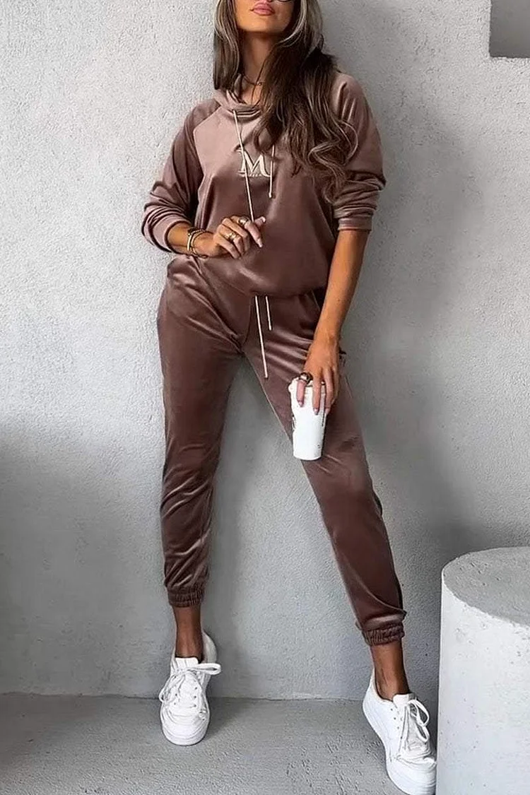 Women's Hooded Long Sleeve Sweatshirt Two Piece Set