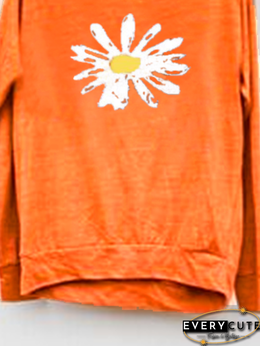 Women Orange Cotton Crew Neck Plus size Long Sleeve Floral Sweatshirts Hoodies & Sweatshirts