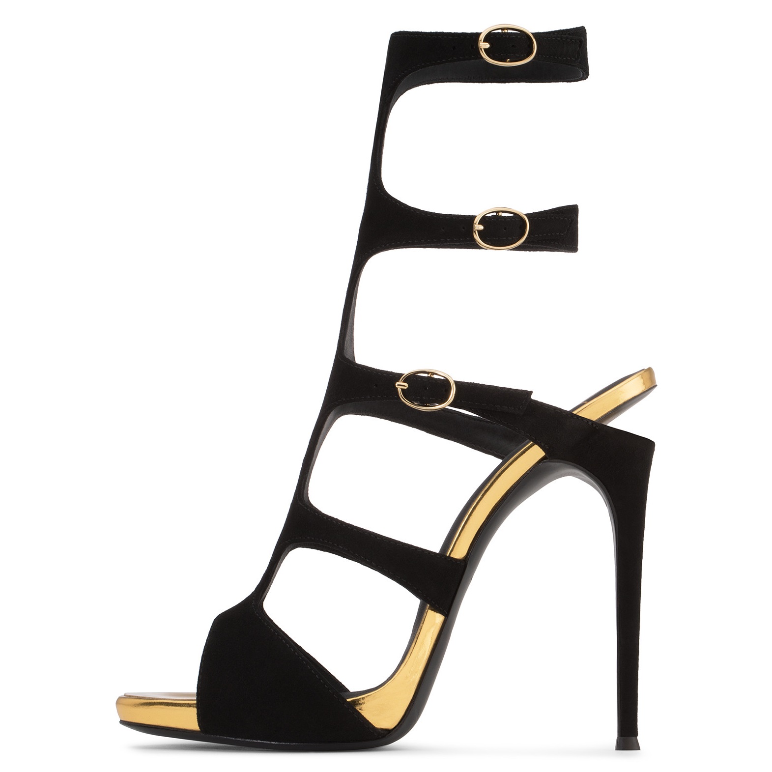Black Open Toe 4'' Stiletto Heel Gladiator Sandals with Buckles Nicepairs