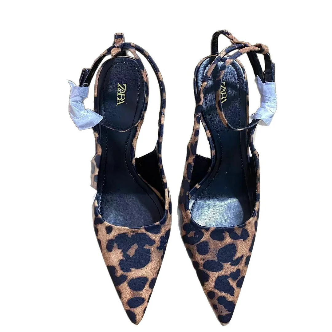 Breakj Breakj New Niche Fashion Shoes Leopard Print Sharp High-Heeled Muller Sandals