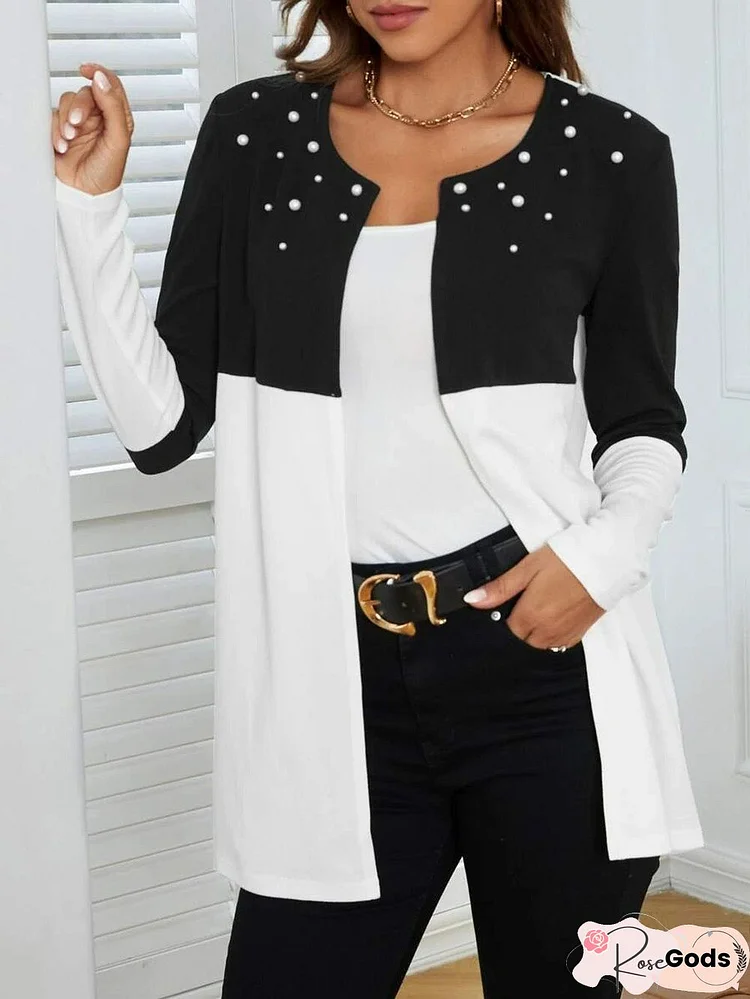 Urban Simple Two Tone Pearl Beaded Cardigan