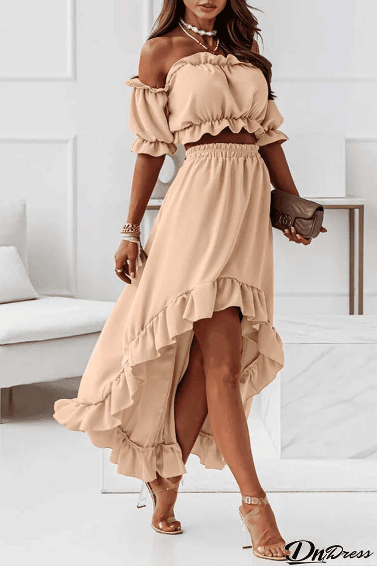 Flounce Off Shoulder Crop Irregularity Skirt Set