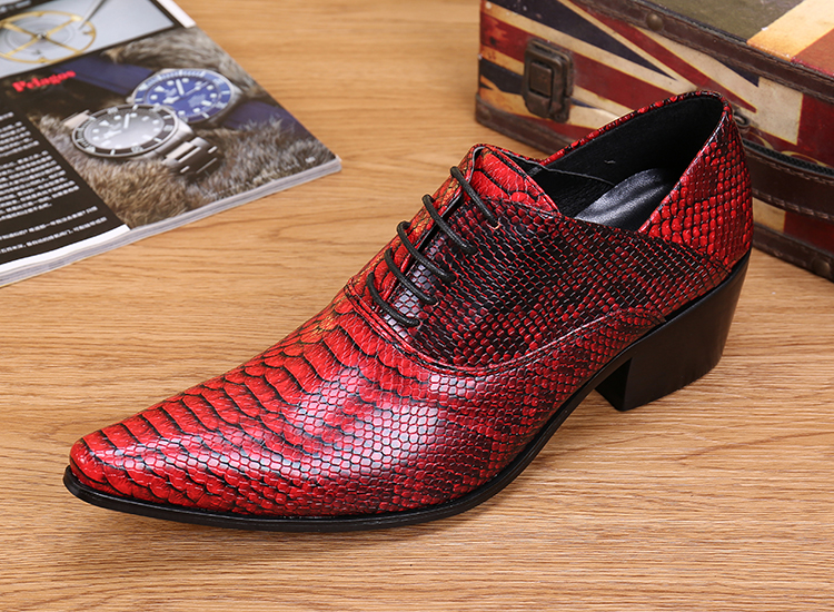 VCSHOES Large Size Man Pointed Toe Heighten Derby Shoes Male Red Genuine Leather Party Shoes Men's Dress Shoes