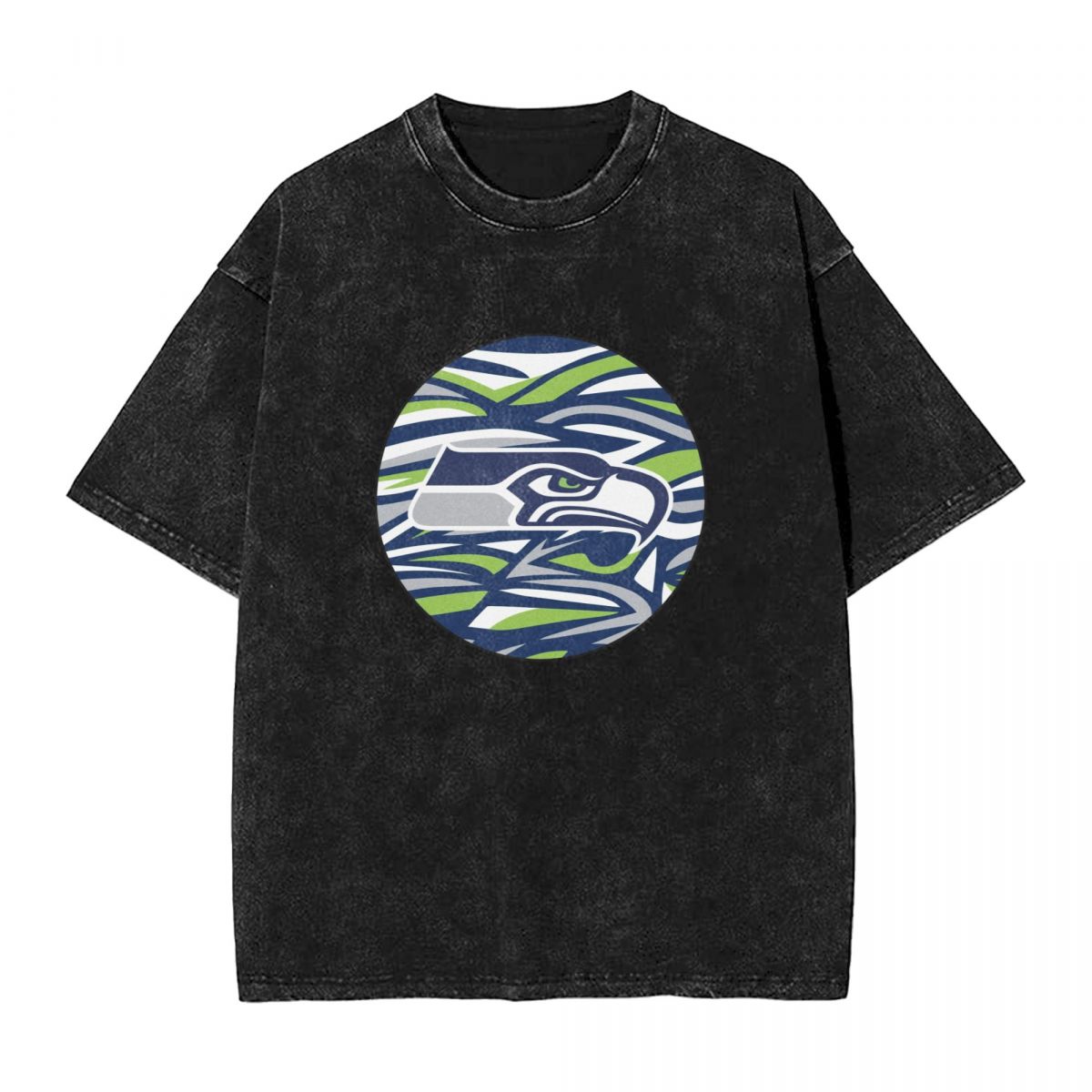 Seattle Seahawks Circle Logo Printed Vintage Men's Oversized T-Shirt
