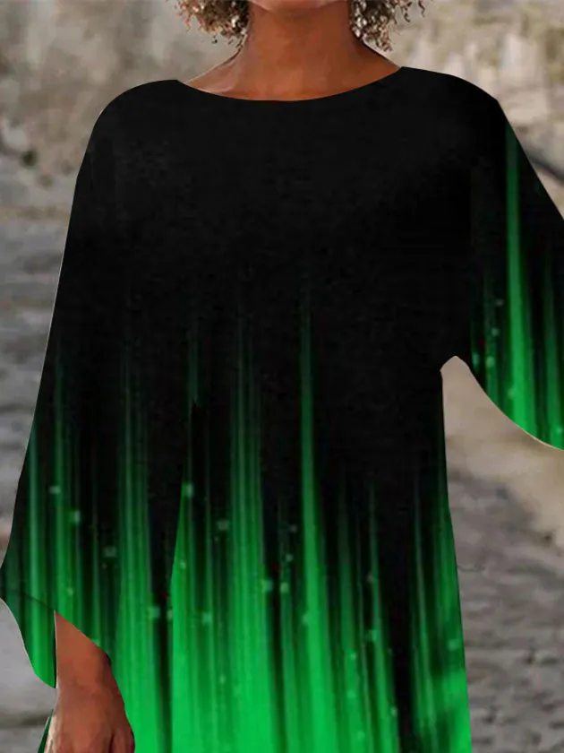 Women Asymmetrical 3/4 Sleeve Scoop Neck Floral Printed Gradient Tops