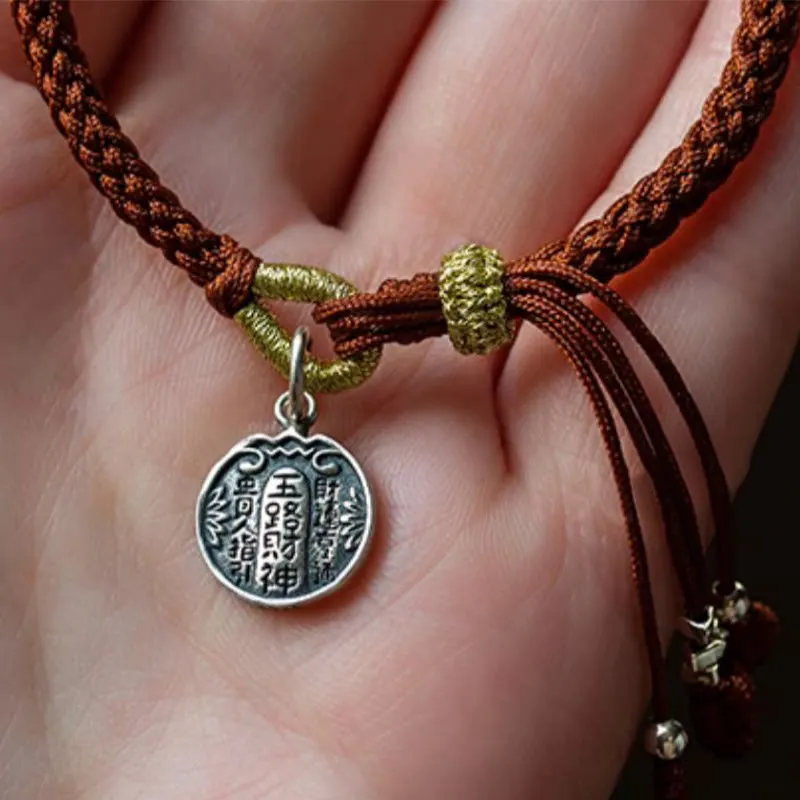 Handmade 925 Sterling Silver Five Directions Gods of Wealth Luck Protection String Braid Bracelet