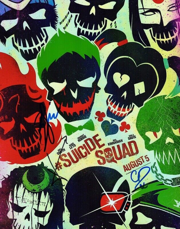 Will Smith, Jared Leto + Cara Delevingne Signed Suicide Squad 11x14 inch Photo Poster painting