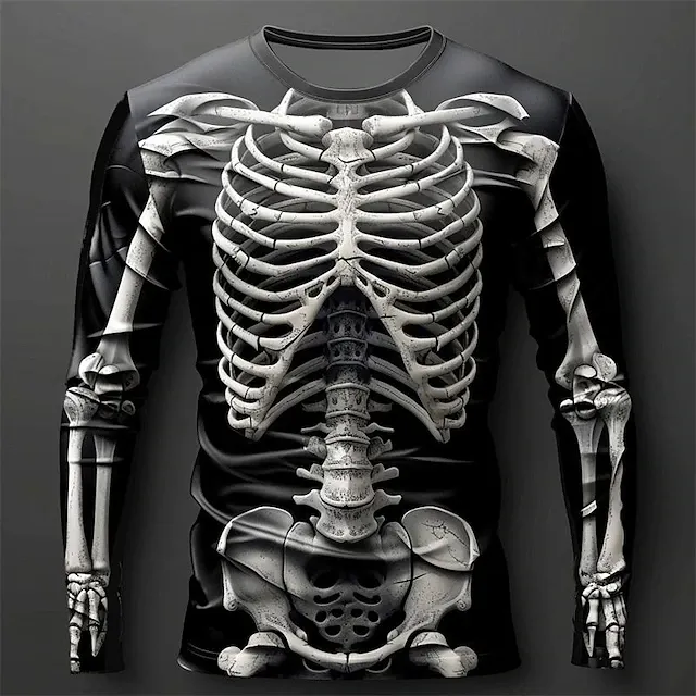 Halloween Men's Skull Graphic Skeleton 3d Print Long Sleeve T-shirt