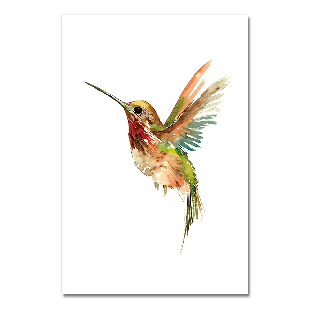 Colorful Abstract Hummingbird Picking Nectar Wall Art Canvas Painting Watercolor Prints Home Decor Pictures Living Room