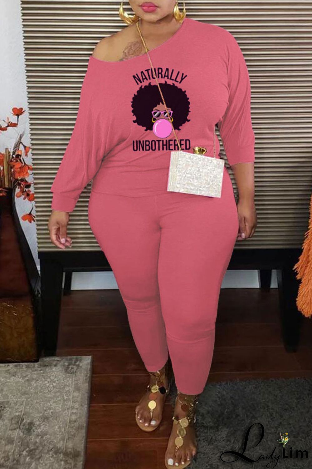Black Fashion Casual Print Basic O Neck Long Sleeve Plus Size Two Pieces