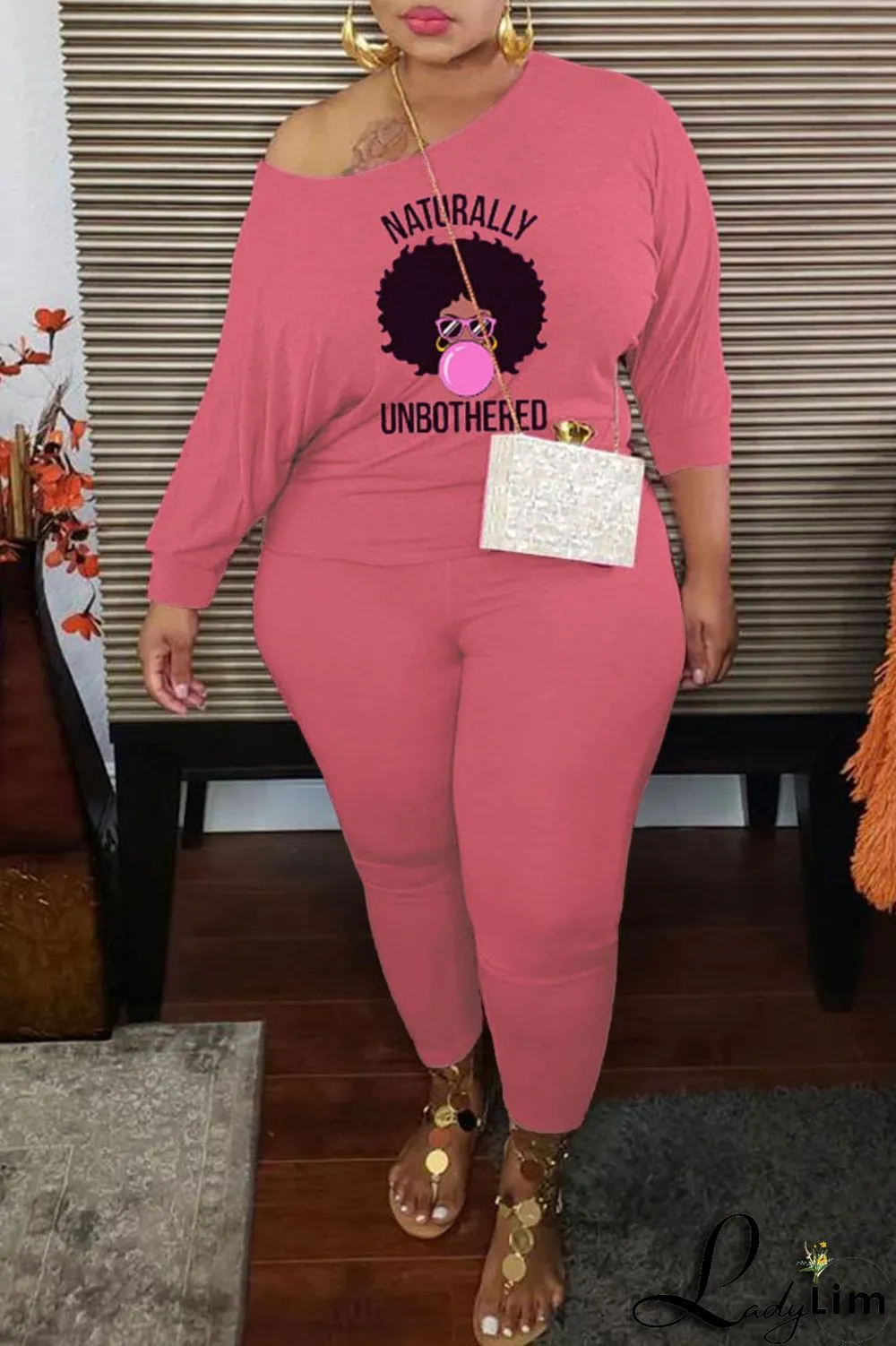 Black Fashion Casual Print Basic O Neck Long Sleeve Plus Size Two Pieces