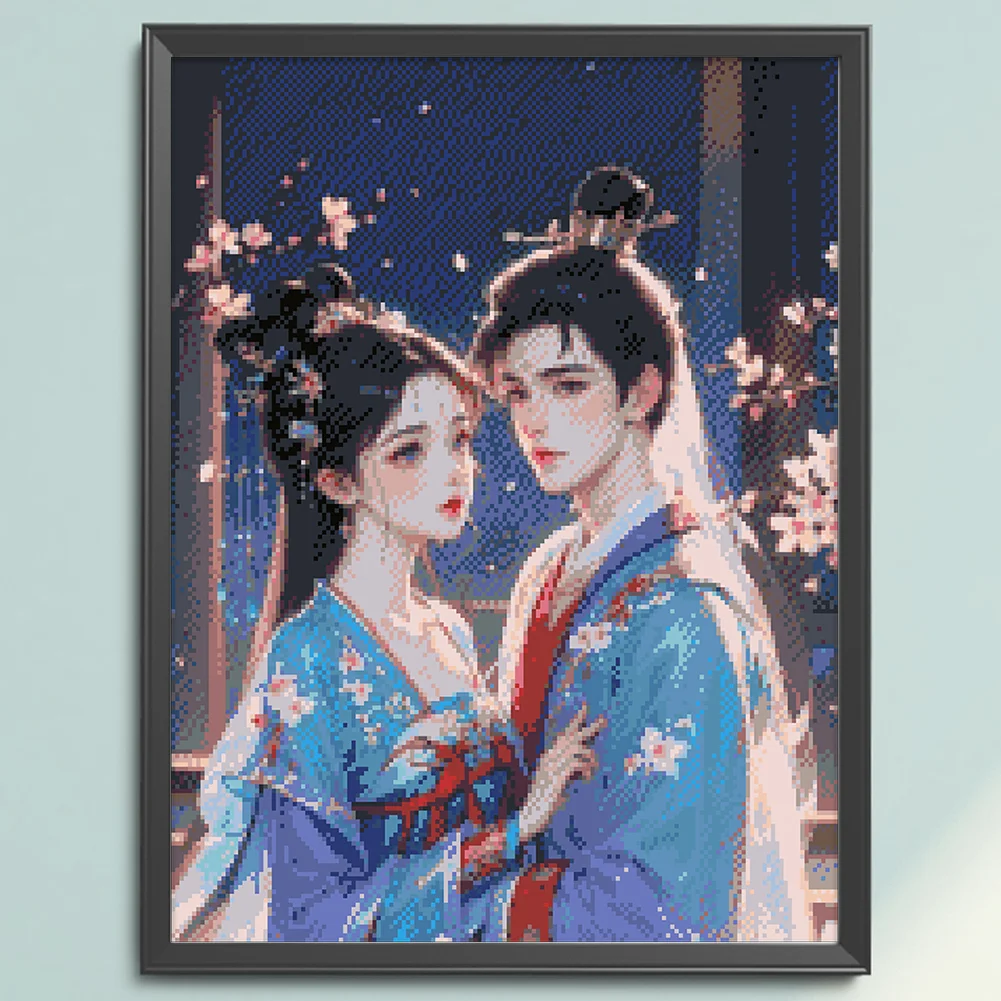 9CT Full Stamped Cross Stitch Bead Embroidery- Antique Couple(Canvas|45*57CM)