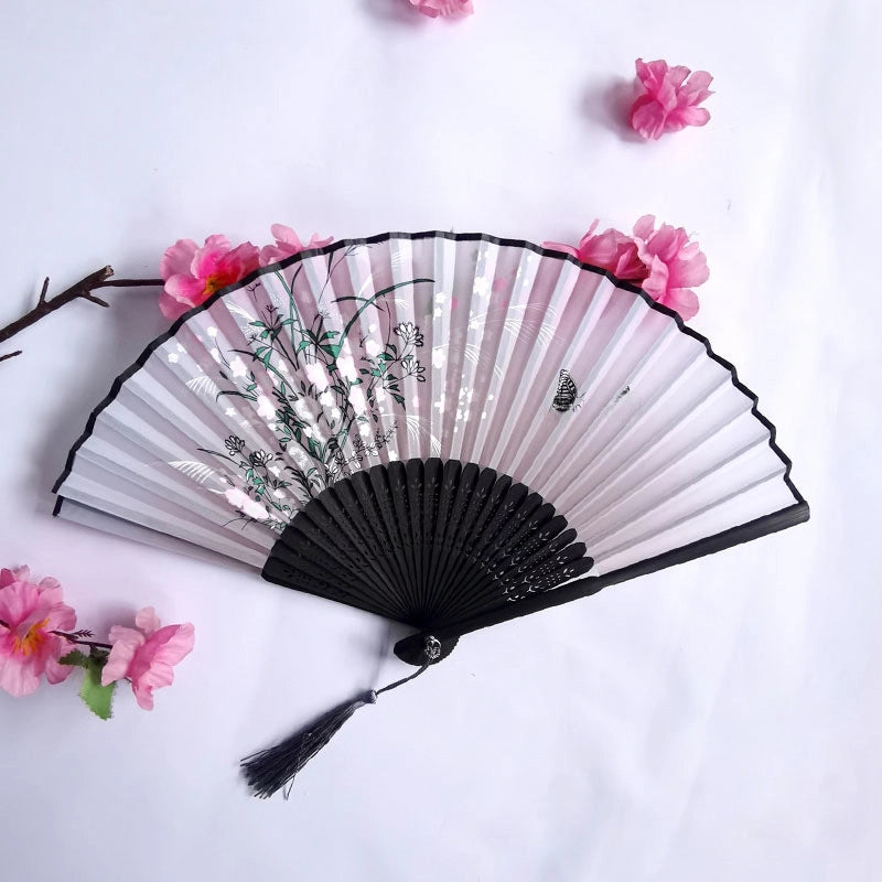3 Pieces Ancient Style Folding Fan Female Classical Tassel Silk Fan Chinese Style Small Fan Portable Dance Craft National Fashion Fan Student Fan