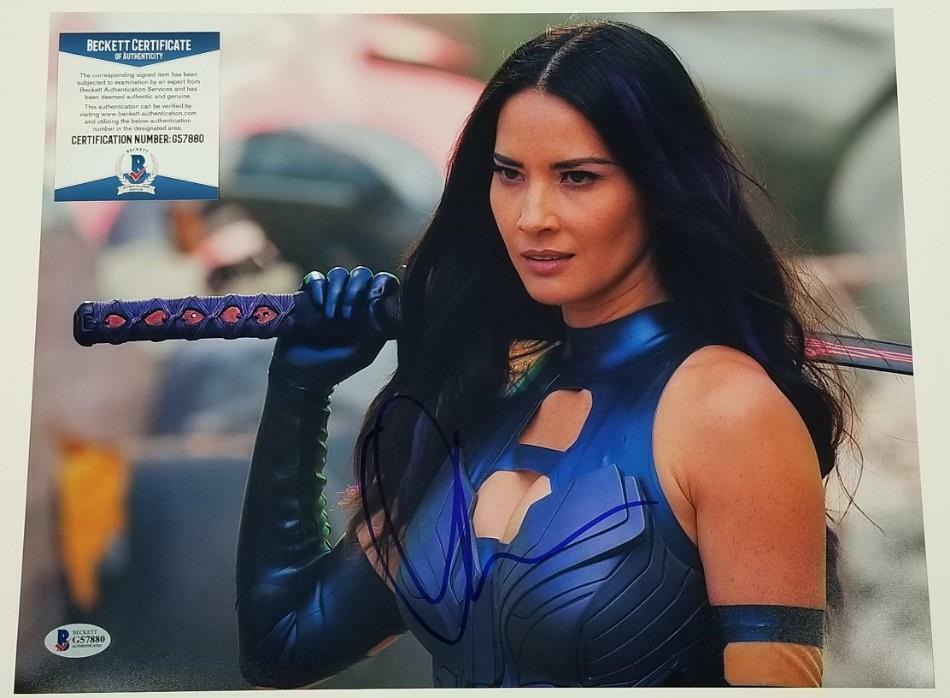 Actress OLIVIA MUNN Signed Psylocke X-Men 11x14 Photo Poster painting Auto~ Beckett BAS COA