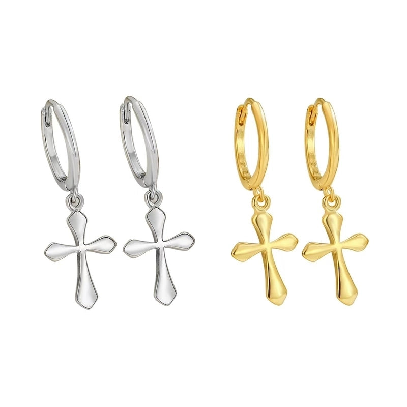 White Gold Plated Gold Plated 925 Sterling Silver Cross Earrings