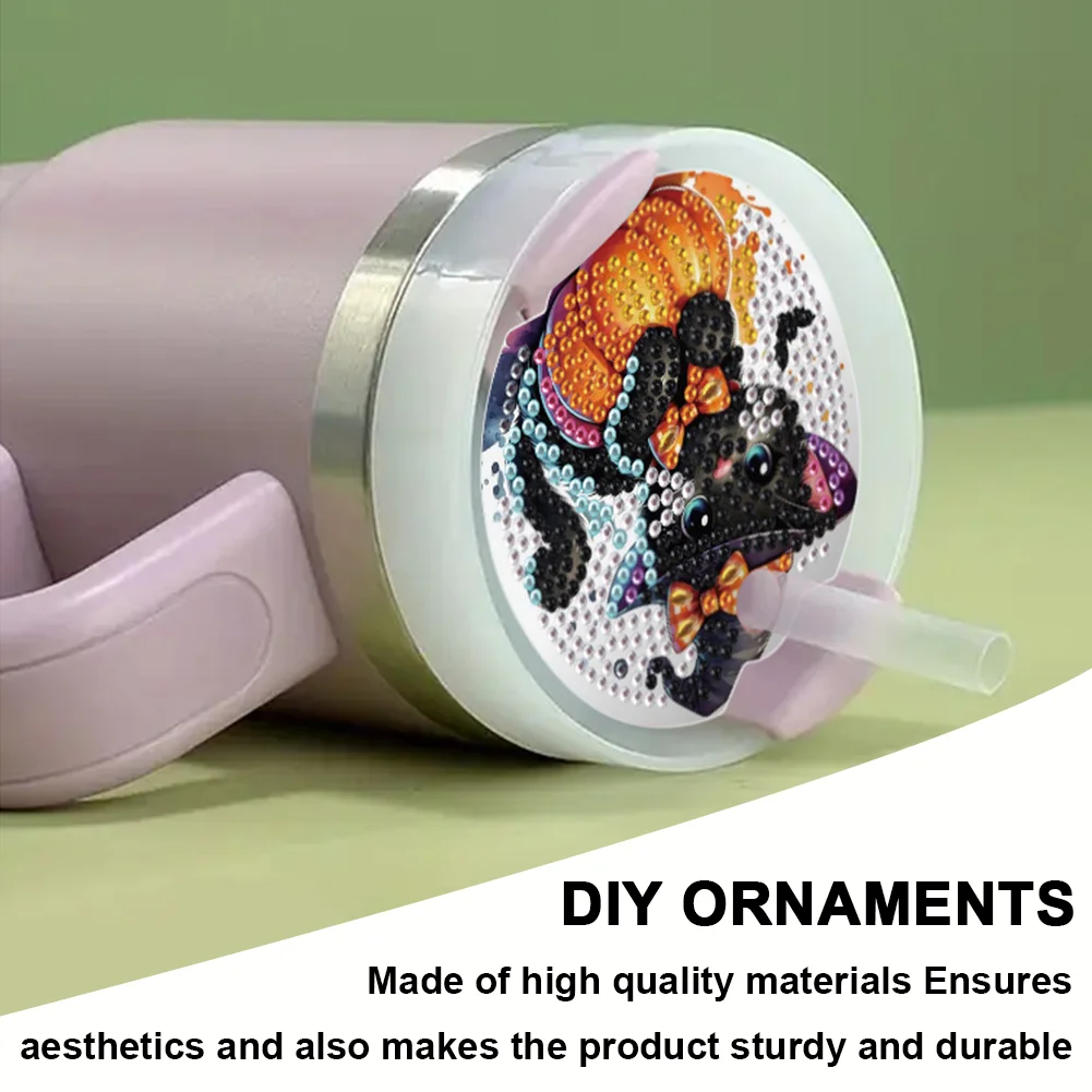8pcs Christmas Halloween DIY Diamond Art Cup Lid Accessories Tumbler Lid Plate