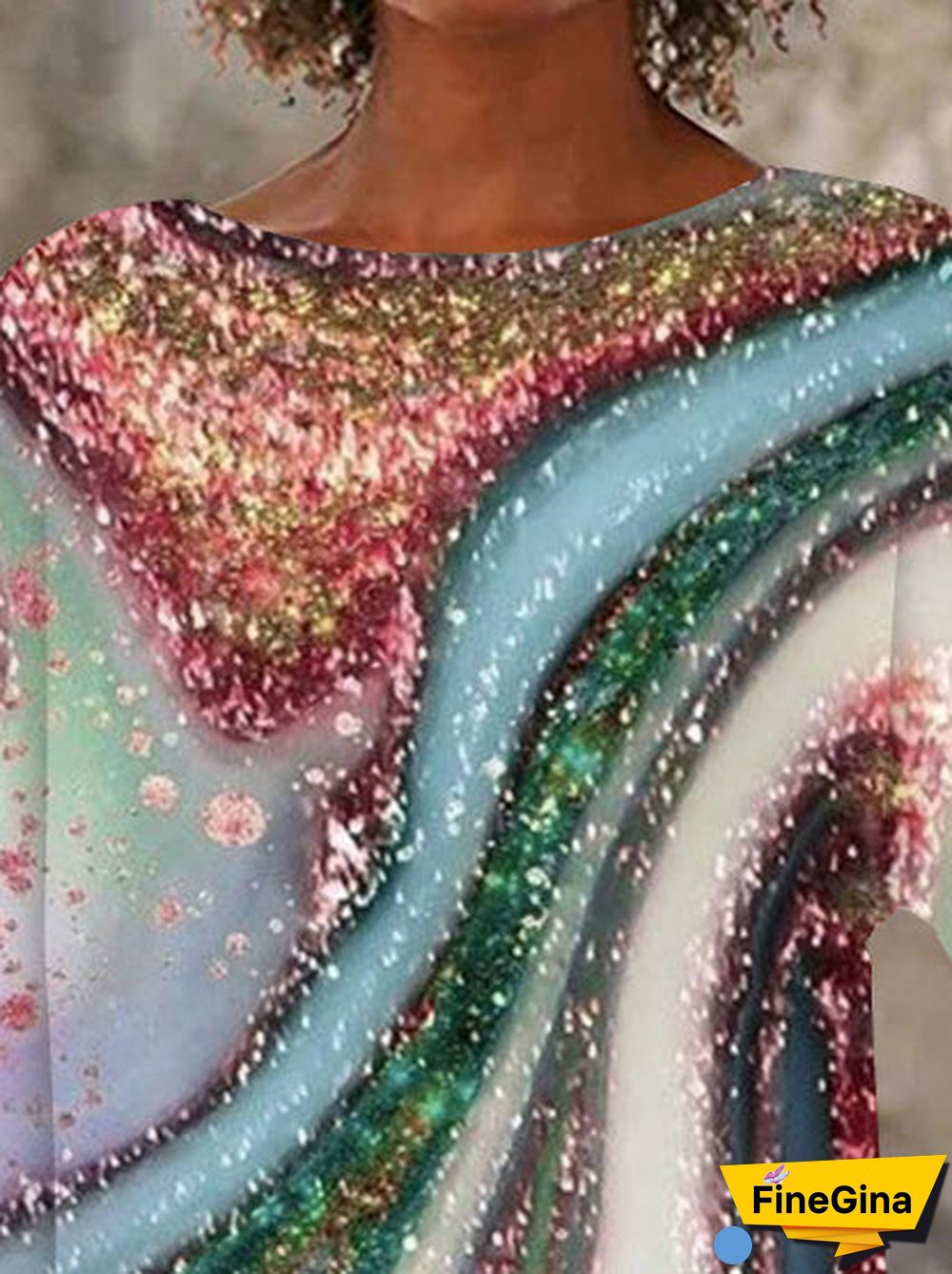 Women Asymmetrical 3/4 Sleeve Scoop Neck Colorblock Tops