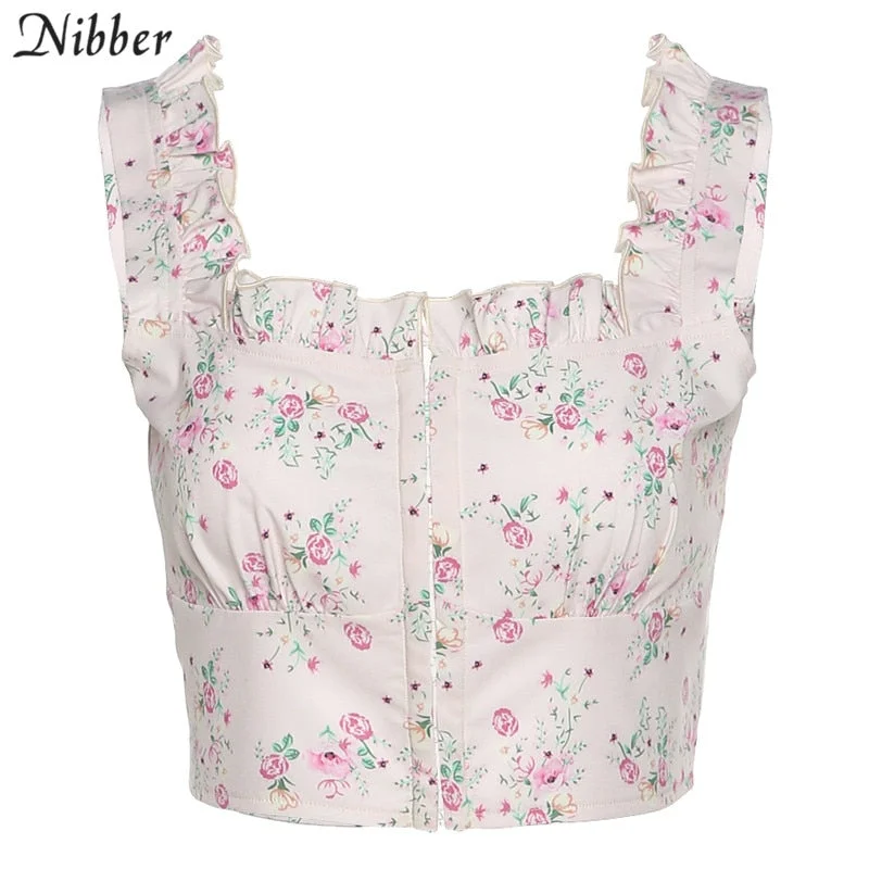 Nibber sweet cute Floral Graphics crop tops women camisole 2020 summer new stree casual wear Bohemia sleeveless tees vest female