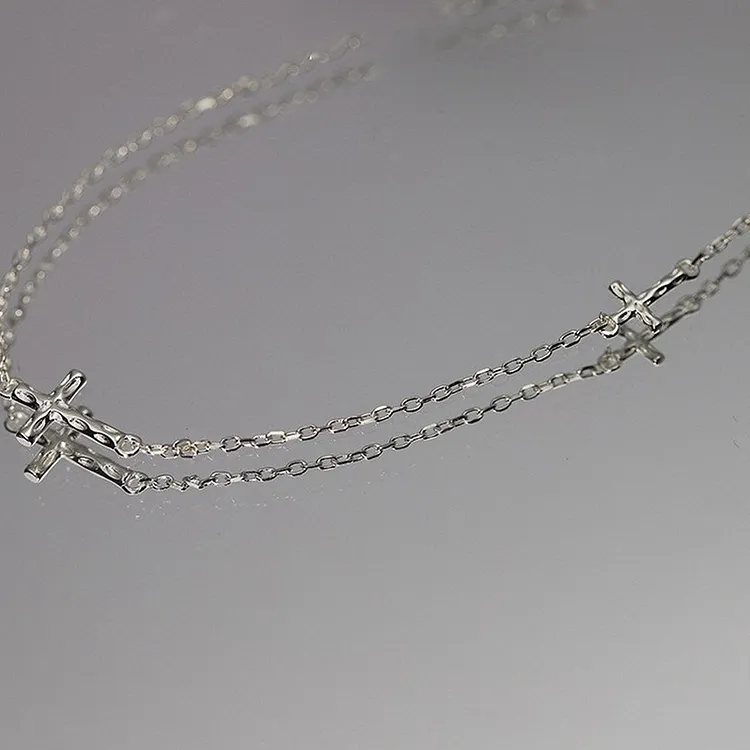 Dainty Cross Pendant Necklace Women's Delicate Collarbone Chain