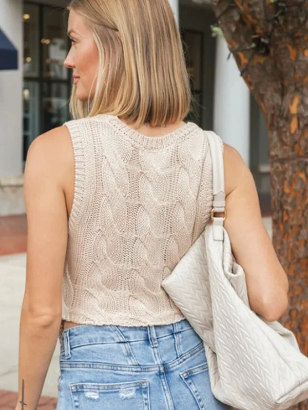 Athvotar Athvotar New Sexy Cross-Word V-Word Collared Jersey Knitted Vest Women's Clothing