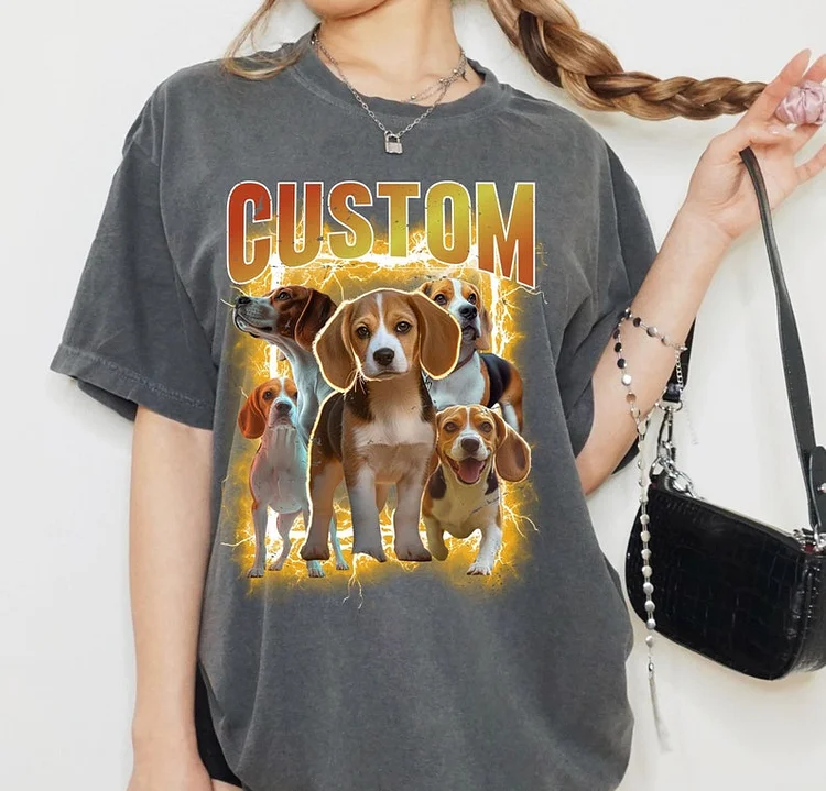 Custom Retro Photo Bootleg Dog Shirt Vintage Pet Tee Sweatshirt Hoodie
