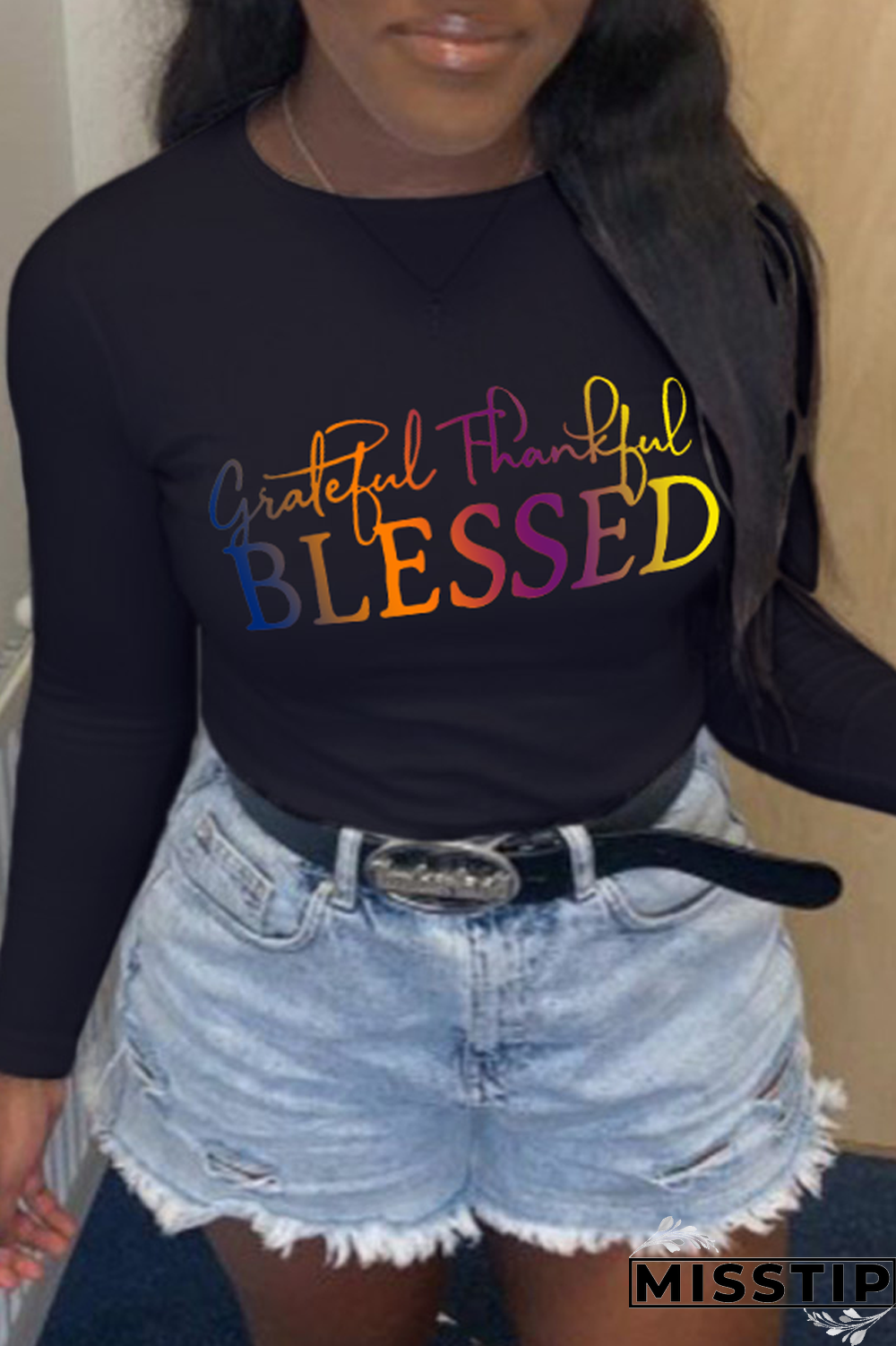 Grey Casual Print Patchwork Letter O Neck Tops