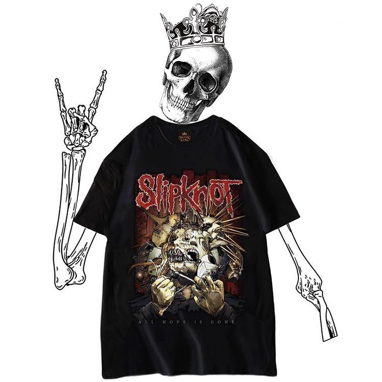 Vintage Slipknot Rock Band Print Men's Short Sleeve T-Shirt at Hiphopee