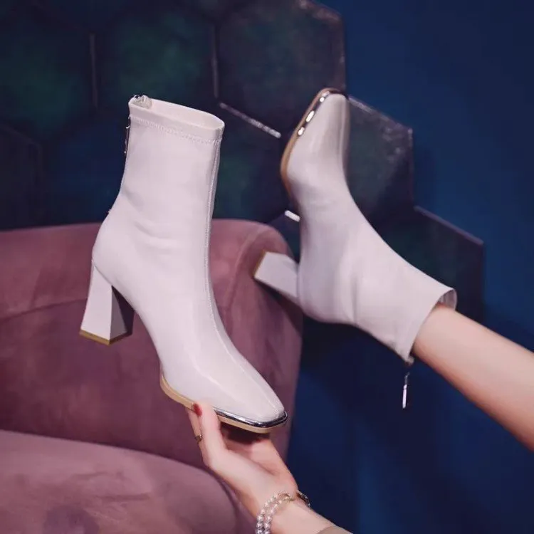 Yyvonne High-Heeling Short-Skinned Women In The Autumn And Winter Of 2025 New British Square Head Rough And Martin Boots After Zipper Thin Fashion Boots