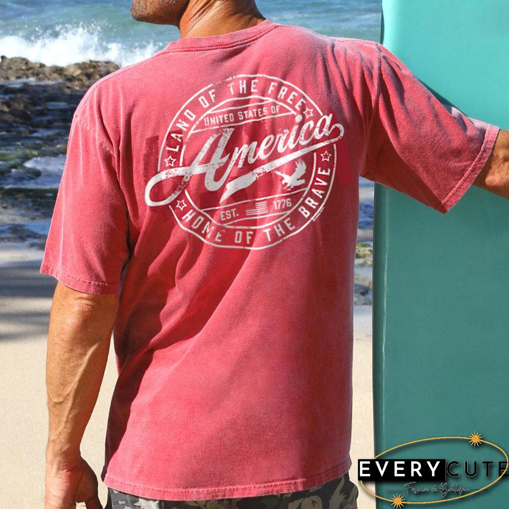 America Est 1776 Paradise Red Round Neck Short Sleeve T-Shirt