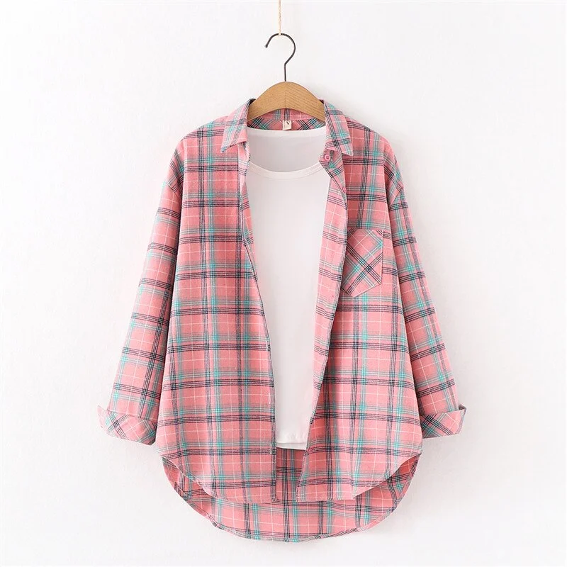 2021 New Spring Fine Loose Women's Plaid Shirt Blouse Art College Style Casual Female Long Sleeve Blouses and Tops Blusas