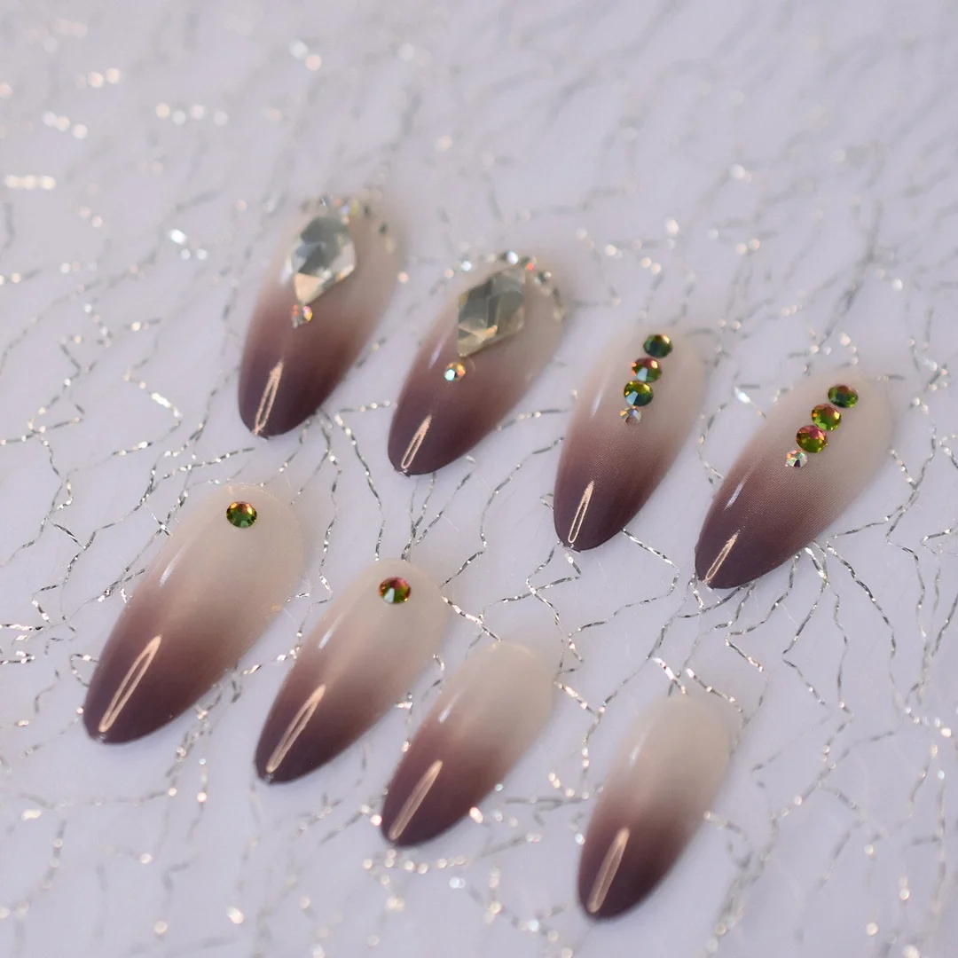 Pre-designs Oct. New Press On Nail Acrylic Fingernail Tips Blue Fadeing Nail Almond Medium False Nails Reusable Nails Putty-Nail Inspo