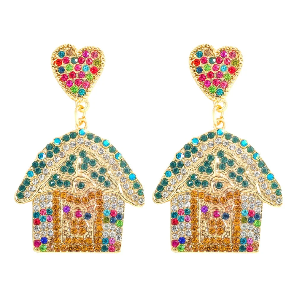 Dvacaman Sparkle Christmas Tree Candy Cane Gingerbread House Christmas Cactus Snowman Santa Drop Earrings For Women Cute Jewelry