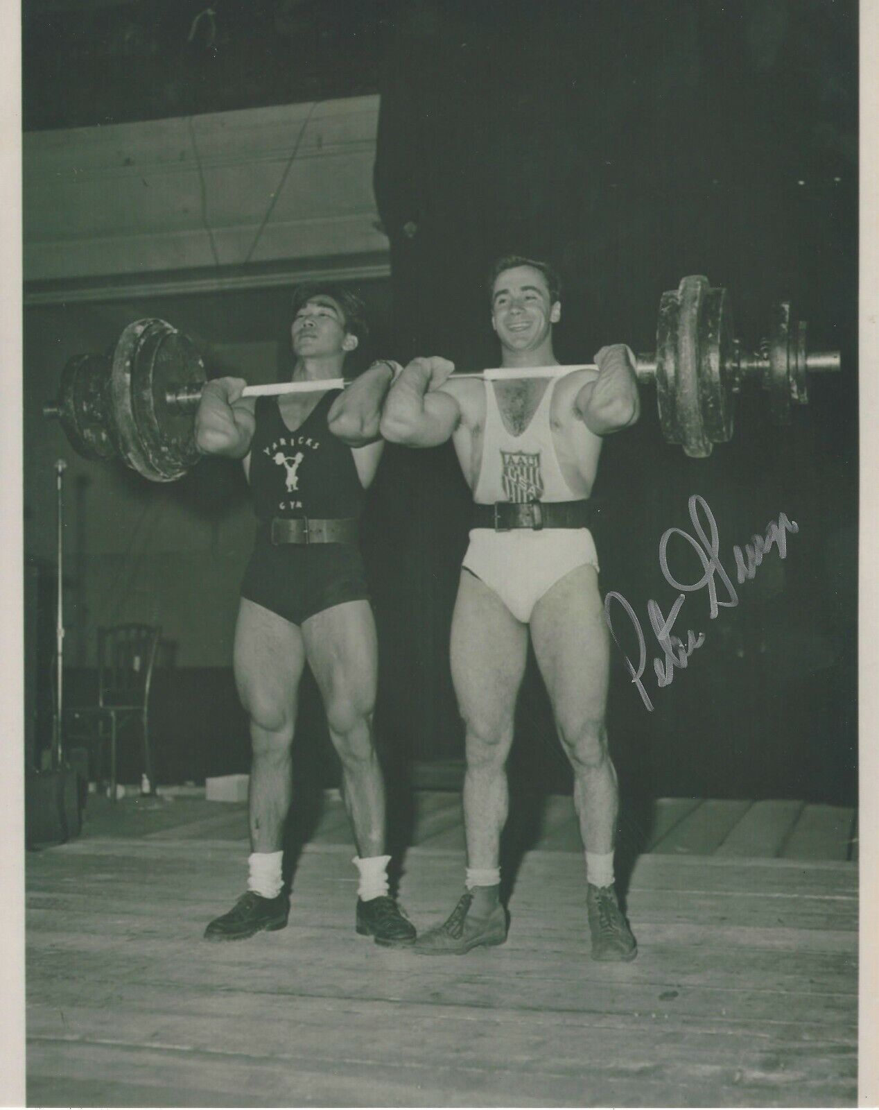 PETE GEORGE OLYMPIC BODYBUILDER SIGNED 8x10 Photo Poster painting COA 1952 SUMMER GOLD WINNER