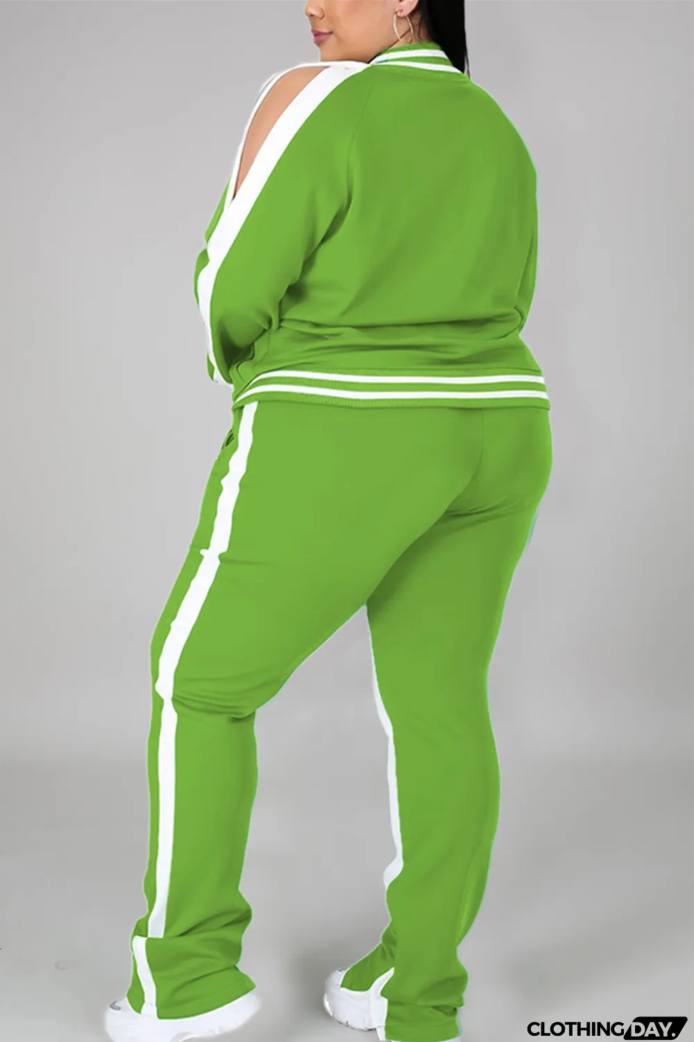 Black Fashion Casual Sportswear Zipper Collar Long Sleeve Regular Sleeve Patchwork Plus Size Set