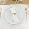 10 Pack | 6" White Hard Plastic Dessert Plates with Gold Ruffled Rim, Heavy Duty Disposable Salad Appetizer Dinnerware