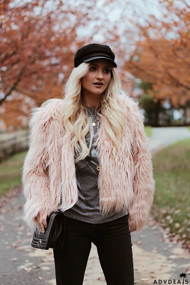 Shaggy jacket faux fur- mauve pink