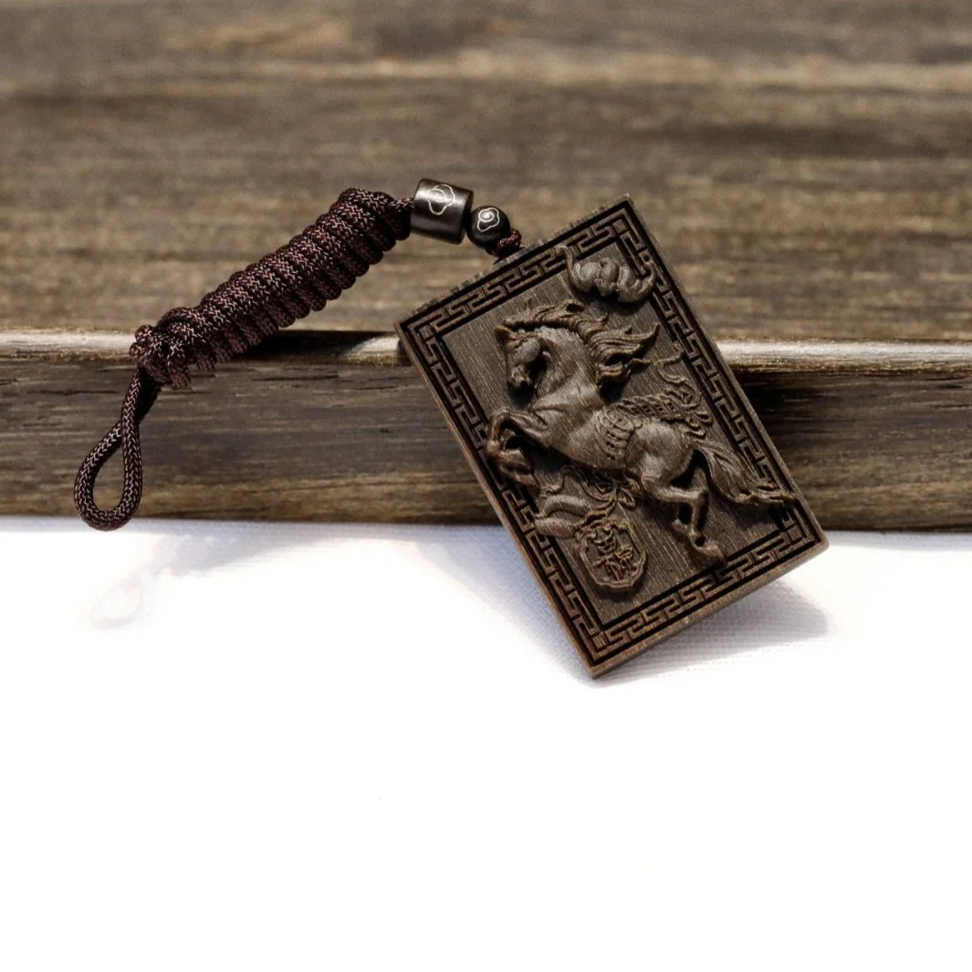 Brunei Agarwood Sinking Grade Finely Carved Horse Success Amulet Pendant Necklace